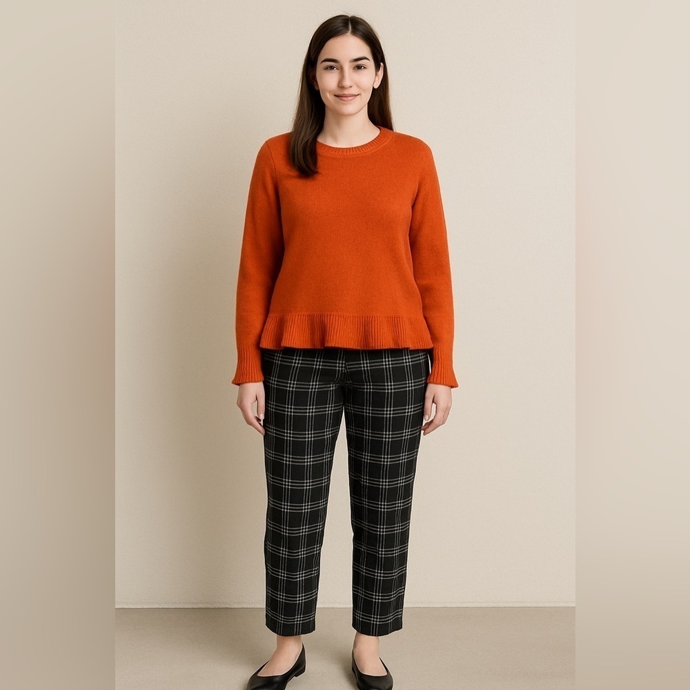 THML | Orange Wool Blend Ruffled Hem Sweater Cozy Fall